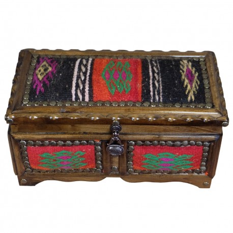 Coffret Original en Bois et Kilim Rouge et Noir Ifios par KaravaneSerail