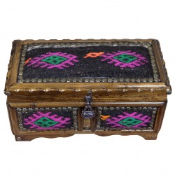 Grand Coffret à Bijoux Artisanal Décoré de Kilim Noir Ifios