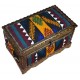 Petit coffre en bois de noyer décoré de kilim jaune et noire Physios