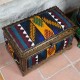 Petit coffre en bois de noyer décoré de kilim jaune et noire Physios