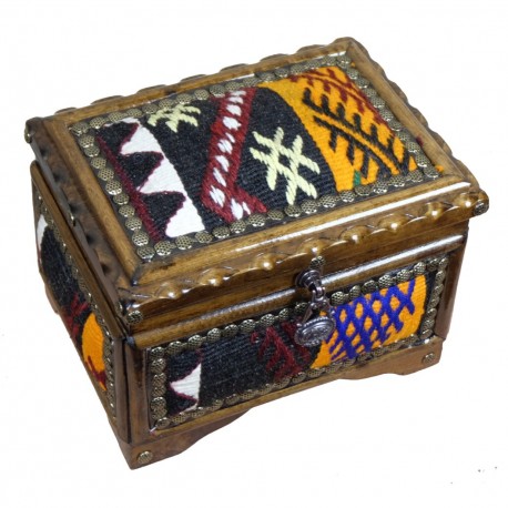 Grande boîte à bijoux décorée de kilim artisanal jaune et noir Isios