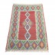 Tapis Oriental Vert et Rouge, Kilim Vintage de Turquie S22