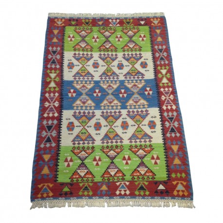 Tapis Oriental Kilim aux Couleurs Flashy Vert Pomme, Rouge, Bleu... S27