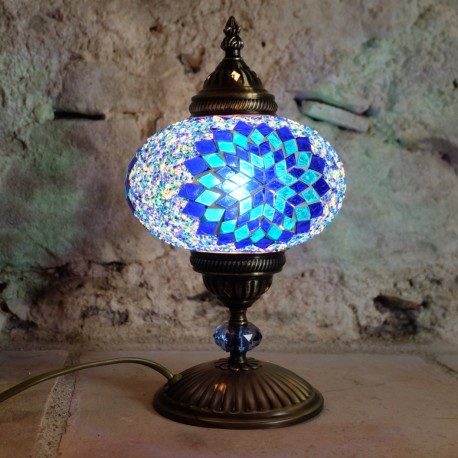 Lampe de chevet déco en mosaïque bleue Idia