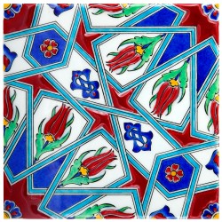 Carreau ottoman Tuncay 20x20 avec motifs géométriques (style Iznik)