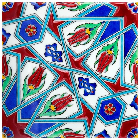 Carreau ottoman Tuncay 20x20 avec motifs géométriques (style Iznik)