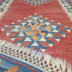 Petit tapis kilim d'Anatolie rouge et bleu Y11