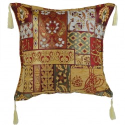 Coussin patchwork oriental Pisidia jaune