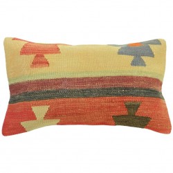 Coussin kilim ethnique orange et beige Lumbar C039