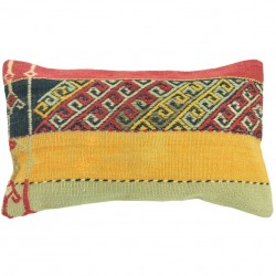 Coussin design oriental en kilim bleu, rouge, jaune et noir lumbar C043