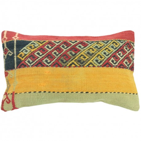 Coussin design oriental en kilim bleu, rouge, jaune et noir lumbar C043