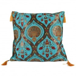 Housse de coussin turquoise exotique Cilicia, déco bohème