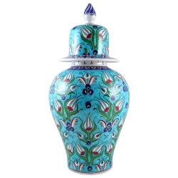 Pot turquoise Derya 30cm, décoration artisanale