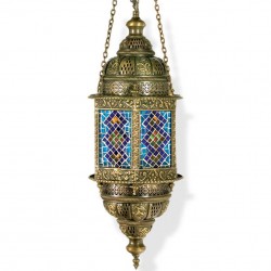 Lustre exotique oriental en laiton et mosaique Hasameli