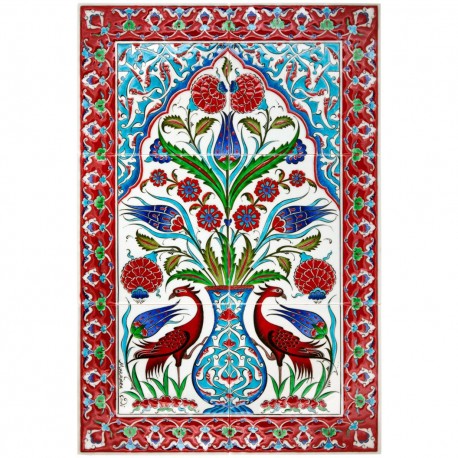 Tableau fleuri en céramique orientale d'Iznik Djidjia 40x60