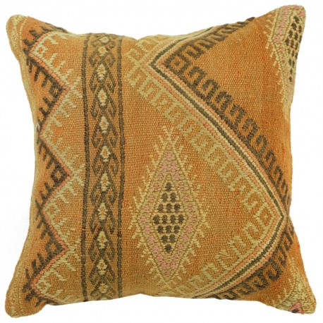 Coussin décoratif orange en kilim oriental Kolon C057