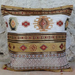 Housse de coussin orientale jaune et blanc Bythinia avec motifs kilim