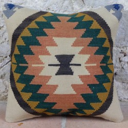 Coussin kilim turc anatolien au décor éthnique Kolon E007 par KaravaneSerail