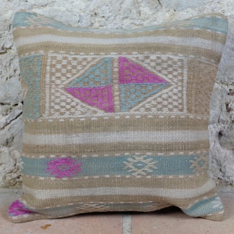 Housse de coussin kilim bohème beige Kolon E016