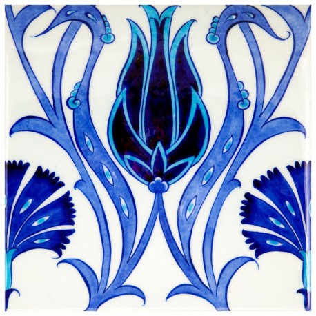 Carreau ottoman Ostria 20x20 au décor fleuri bleu