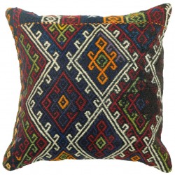 Coussin en kilim djidjim avec motifs ethniques multicolores Kolon C078