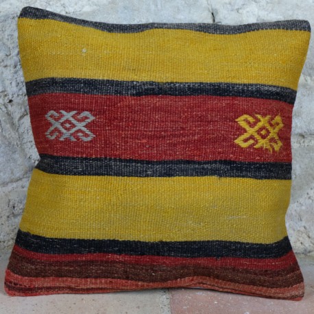 Coussin fait main rouge et jaune Kolon D033