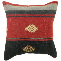 Coussin noir et rouge en kilim artisanal Kolon C099