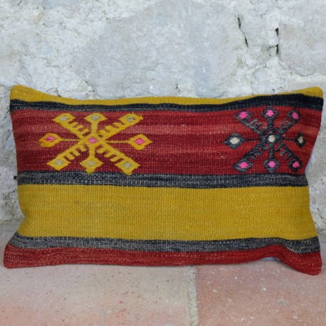 Housse de coussin vintage en kilim rectangulaire Lumbar D028