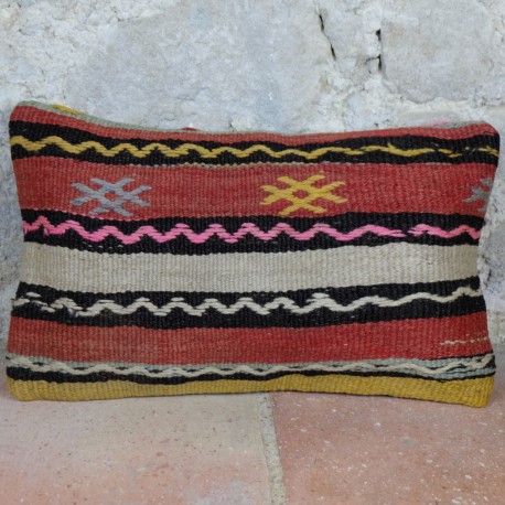 Coussin rectangulaire ethnique en kilim ancien Lumbar D058, décoration orientale