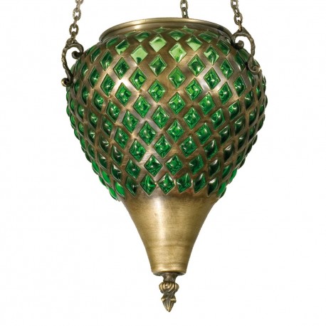 Lampe en laiton et verre soufflé Sinbad vert, style oriental