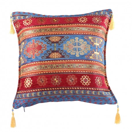 Coussin oriental rouge et bleu Kapadokia, déco cosy