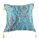 Coussin turquoise oriental Galatia décoré de tulipes ottomanes