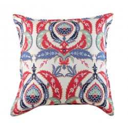 Coussin déco bohème Ulama par KaravaneSerail (motifs ottomans rouge, blanc, bleu)