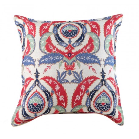Coussin déco bohème Ulama par KaravaneSerail (motifs ottomans rouge, blanc, bleu)